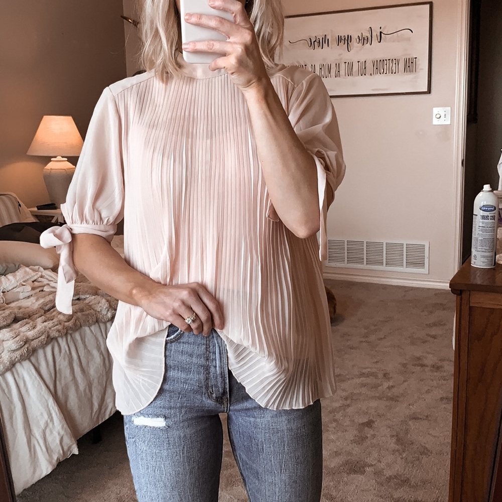 ASOS Pleated Light Pink Blouse - Tie Sleeves